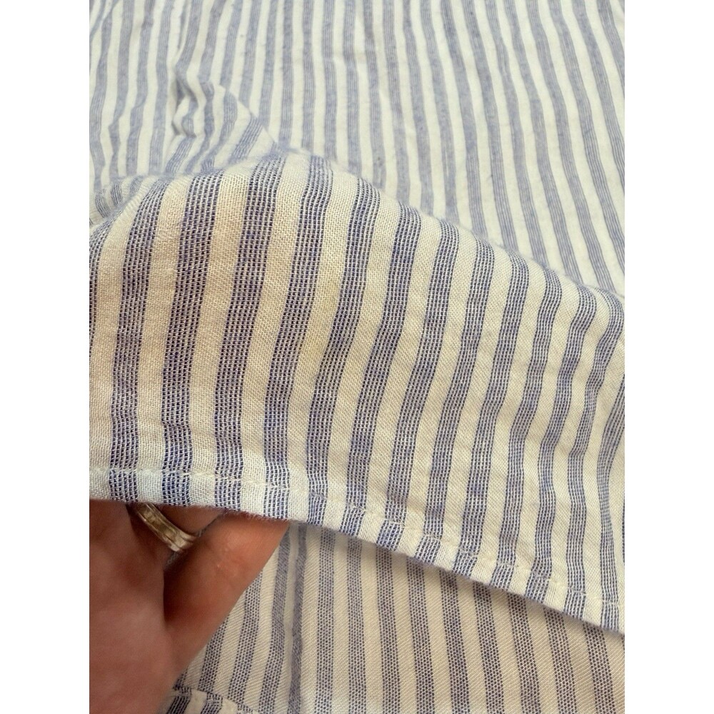 LOFT Blue White Striped Button Keyhole Round Neck Rayon Linen Blouse Size Small - Picture 10 of 12